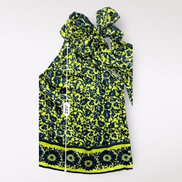 Diane von Furstenberg VTG Silk Halter Top Yellow Black Floral Tie Neck‎ Size 2 - Picture 4 of 6